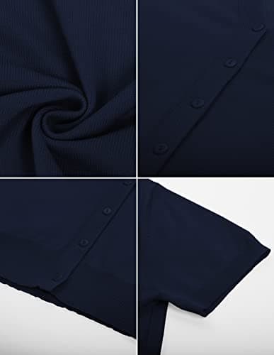 Women's Essential Short Sleeve Cardigan Jackets Summer Lightweigth Shrug Sweater for Dress(Nave Blue Short Sleeve,S) - Thumbnail 6