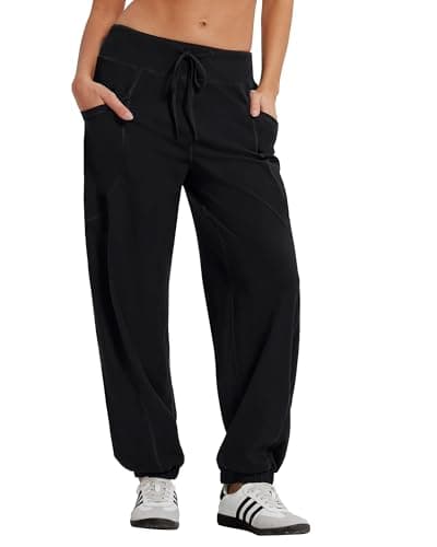 MOOSLOVER Women Baggy Jogger Pants Drawstring Mid Waist Athletic Casual Pant Comfy Cotton Lightweight Sweatpants(S,Black) - Image 1