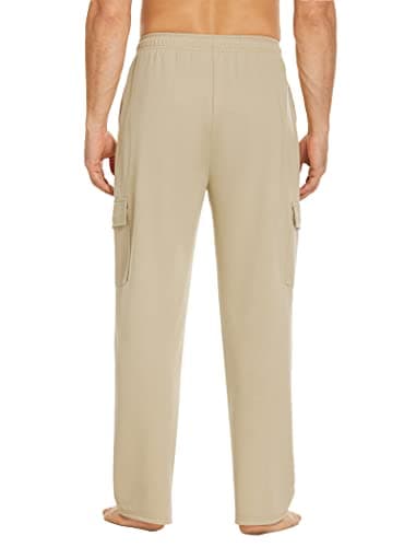 Deyeek Mens Lounge Pants with Pockets Straight Leg Cargo Sweatpants Gym Cargo Sweats for Men Baggy Cotton Yoga Sweatpants Khaki - Thumbnail 2