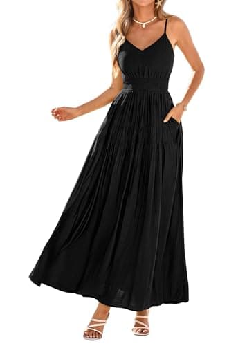 KIRUNDO Maxi Dresses for Women 2026 Summer Sleeveless Spaghetti Strap Long Flowy Beach Vacation Dress Boho A Line Sundress Black - Image 1
