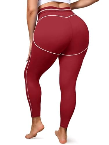 Aoysky Womens Plus Size Buttery Soft Leggings 25'' High Waisted Workout Running Gym Athletic Yoga Pants Red - Image 1