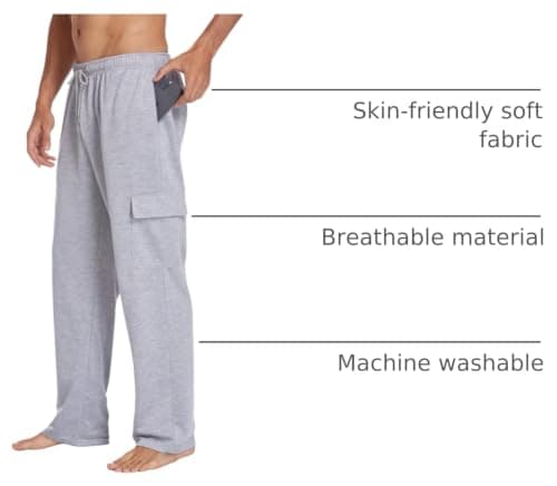 Deyeek Men's Cargo Sweatpants with Pockets Baggy Sweat Pants for Mens Straight Leg Jogger Sweatpants Cotton Lounge Pants Grey - Thumbnail 4