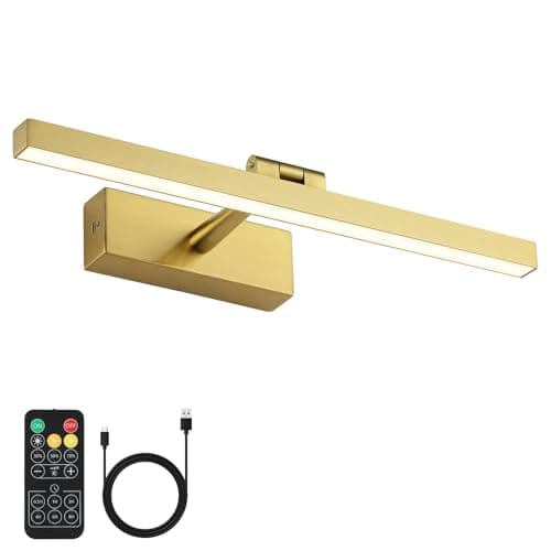 Joosenhouse Battery Operated Picture Light, Wireless Painting Art Light with Remote Control, Dimmable & Timer Function, 15.35" Brass Gallery Light Wall Sconce - Image 1