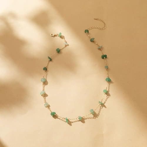Geumkecy Handmade Green Amazonite Choker Necklace for Women Natural Gemstone Chain 18K Gold Jewelry Birthday Christmas Gift for Women 18inch Valentine Gift for Her - Thumbnail 5