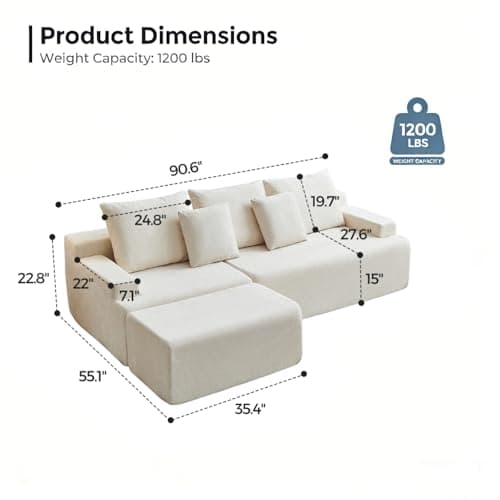 Ayovoch 90.6" Sectional Boneless Couches, Modern L-Shape Cloud Couch with Chaise, Memory Foam Modular Sectional Sofas for Living Room, Sofa in A Box, No Assembly Required (Beige, Left Facing Chaise) - Thumbnail 2
