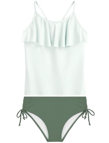 Teen Swimsuits for Girls 14-16 Two Piece Tankini Juniors Modest Bathing Suits Green Traje De Baño para Niñas Juniors - Image 1
