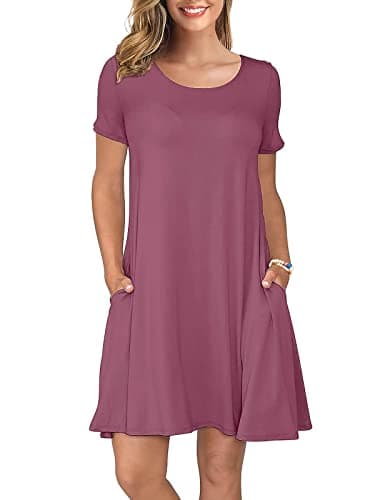 KORSIS Summer Dresses for Women Mauve 3X-Large Casual T Shirt Dress Short Sleeve Swing Flowy Ladies Beach Vacation Sundress with Pockets - Image 1