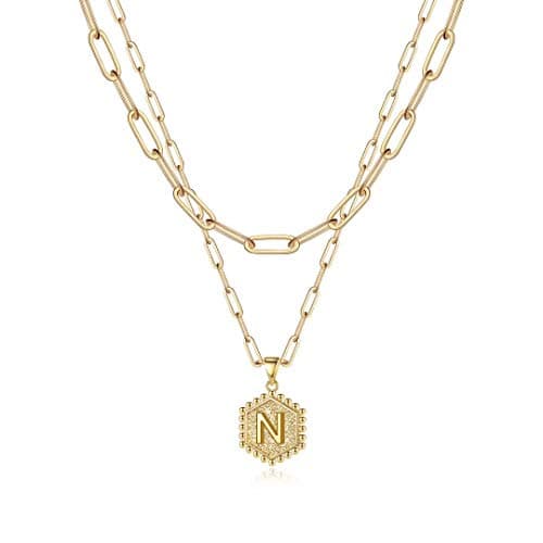M MOOHAM 14K-Gold-Plated Layered Initial Necklaces for Women - Cute Letter Initial N Necklace Choker Necklace Dainty Layered Necklaces for Women - Image 1