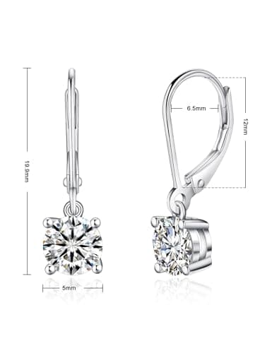 YODEWA Moissanite Earrings for Women, 1CT/Pair D Color Brilliant Round Cut 18K White Gold Plated Sterling Silver Leverback Drop Dangle Earrings 5.0mm - Thumbnail 5