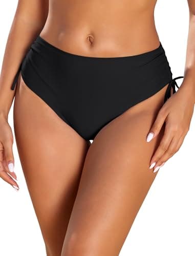 HUSKARY Bathing Suit Bottoms for Women Low Waisted Bikini Bottom Full Coverage Quick-Drying Side Tied Cheeky Swim Briefs Black Large - Image 1