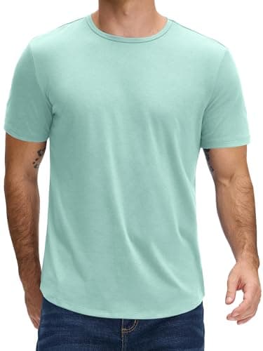 JEMLDL Mens Casual T Shirts Short Sleeve Cotton Blend Tee Shirts Daily Wear T-Shirt Breathable Light Green S - Image 1