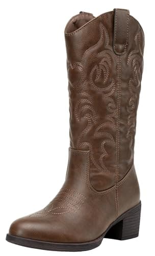 Vepose Women's Cowboy Boots Western Cowgirl Round Toe Mid Calf Boots,Whisky,Size 9M US(CJY9801 Whisky 09)