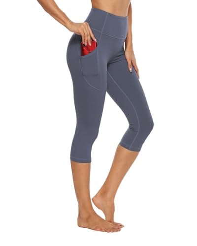 Stelle Womens High Waisted Legging Yoga Pants with Pockets for Workout(Grey Blue,M) - Image 1
