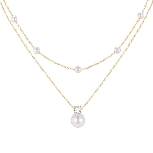Goxygen Gold Pearl Necklaces for Women - 14K Gold Plated Layered Pearl Necklace Set, Dainty Cute Floral Daisy Pearl Necklace,CZ Jewelry Bride Bridesmaid Wedding Birthday Mother’s Day Gift for Her - Image 1