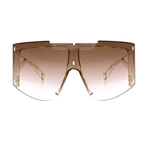 FEISEDY Sunglasses for Women, One Piece Oversized Sunglasses for Men and Women, Wrap Shield Sunglasses for Cycling, Driving, Vacation (B4027, Champagne Frame & Gradual Tea Lens) - Thumbnail 2