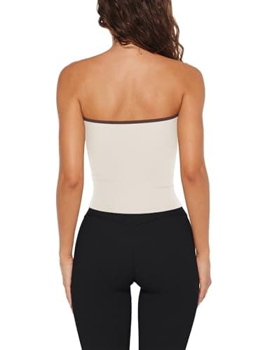 LASLULU Womens Strapless Tube Tops Basic Backless Sleeveless Longline Bandeau Going Out Crop Tops Cute Casual 2026 Summer Outfits(Champagne Small) - Thumbnail 4