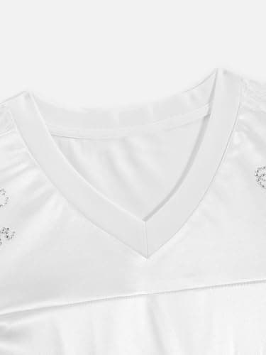 Aelfric Eden Women's Number Lace Jersey Tops Graphic Short Sleeve V Neck Tees Oversized T-Shirt Tops White - Thumbnail 4