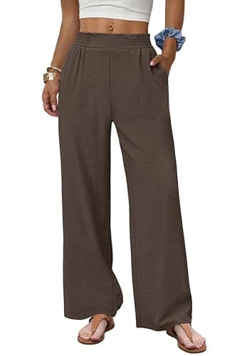 Sampeel Wide Leg Pants Woman 2026 Summer Business Casual Outfits for Women Work Flowy Palazzo Linen Trousers Dress Pants Office Fashion Clothes Chocolate Brown XS - Image 1