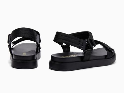 Coutgo Womens Flat Sandals Arch Support Adjustable Strap Sandals Comfort Walking Summer Beach Shoes, Black Textile, Size 8 - Thumbnail 5