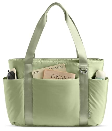 Uselike Puffer Tote Bag for Women with Zipper, Lightweight Work Bags for Women, Shoulder Bag with Compartments for Travel (Sage Green)