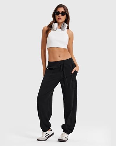 MOOSLOVER Women Baggy Jogger Pants Drawstring Mid Waist Athletic Casual Pant Comfy Cotton Lightweight Sweatpants(S,Black) - Thumbnail 4