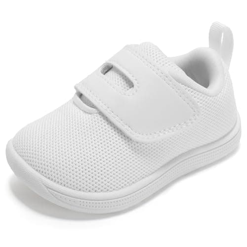 STQ KIDS Toddler Wide Toe Box Shoes Baby Girl Boy Barefoot Shoe Walking Non-Slip Sneakers All White Size 18-24 Months - Image 1