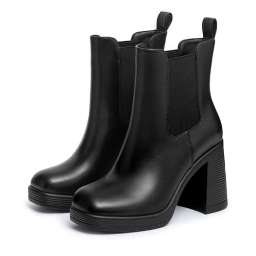 Athelfit Women's Chunky Heel Platform Chelsea Ankle Boots Black Size 6 - Thumbnail 6