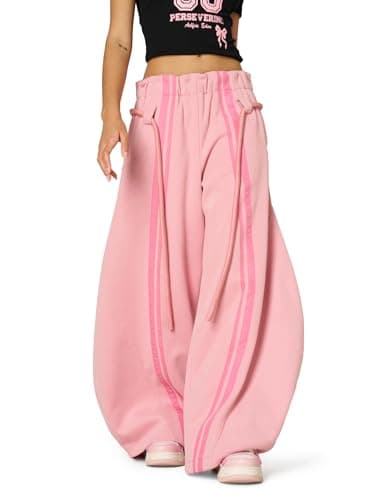 Aelfric Eden Stripe Super Baggy Sweatpants Oversized Barrel Pants Vintage Wide Leg Elastic Waist Lantern Trouser Unisex Pink Medium - Thumbnail 5