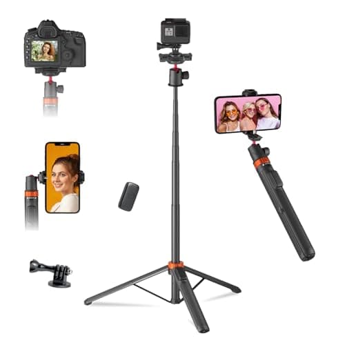 Jishane Camera Tripod with 360° Ball Head, 66.5'' Selfie Stick Tripod with 1/4" Screw & Action Camera Adapter, Compatible with Gopro Hero 13/12/11/10, DJI OSMO Pocket 3 & Action 6/5 pro/4, Insta360 X5