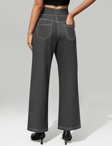 AVAMO Stretchy Wide Leg Jeans for Women Baggy Pull On High Waisted Jeans Elastic Sweatpant Jean Trendy Straight Denim Pants Grey - Thumbnail 6