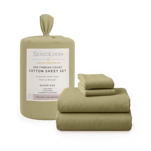 SensoLoom 100% Cotton Sheet Set – Crisp Sateen Weave, Breathable & Fade-Resistant – Soft, Cool Sheets for Hot Sleepers – Twin/Queen/King (Cedar Sage, Twin)