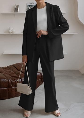 KIRUNDO Women Suits 2 Piece Set Business Casual Dressy Oversized Blazer Jacket and Wide Leg Dress Pantsuits Formal Outfits(Black, X-Large) - Thumbnail 3