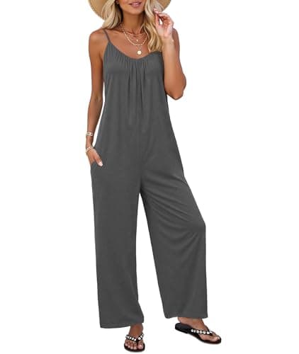LILBETTER Plus Size Jumpsuits for Women Casual Summer Sleeveless Rompers Wide Leg Boho One Piece Outfits with Pockets Loose Romper(Dark Grey XX-Large) - Image 1