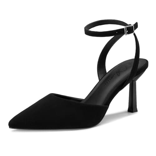 Athlefit Women's Closed Pointed Toe 3 Inch High Heels Ankle Strap Stiletto Heel Wedding Party Dress Pumps Shoes, Black Nubuck Size 10,SAPU2602W - Image 1