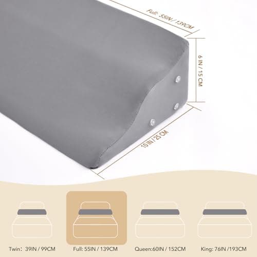 Paxato Full Size Bed Wedge Pillow for Headboard – Mattress Gap Filler Wedge (0–8"), Close Gap Between Headboard and Mattress, Stop Pillows Falling, Wave Wedge, Large Bed Pillow, Gray (54"x6"x10") - Thumbnail 5