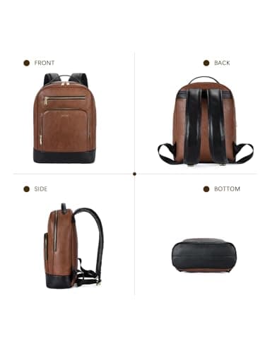 Telena Leather Laptop Backpack Women Men 15 inch Computer Bag Vintage Work Business for Teacher Nurse Black Brown - Thumbnail 5