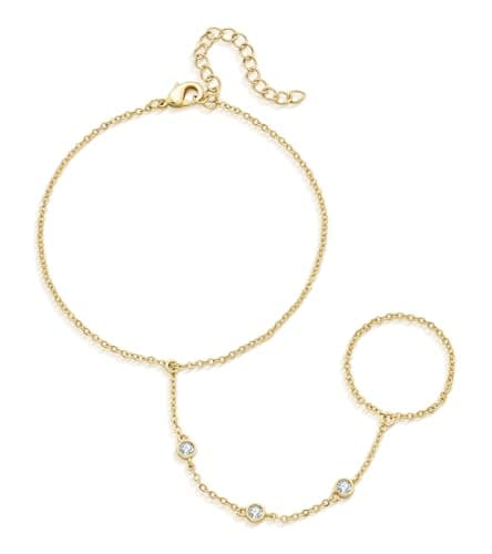 adoyi Gold Bracelets for Women 14K Gold Plated Trendy Hand Chain Bracelet Dainty Stackable Ring Bracelet Stack Set Adjustable Hand Chain Link Layered Waterproof Jewelry Sets Gifts for Womens 6.7"+2" - Image 1