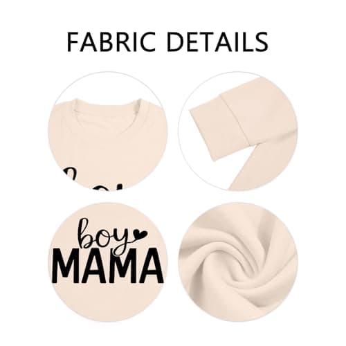 YHHR Mama Sweatshirts for Women Boy Mom Letter Print Long Sleeve Pullover Casual Crew Neck Fall Blouse Tops Apricot - Thumbnail 4
