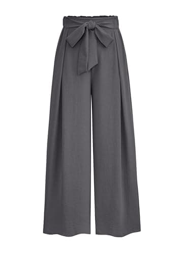 PRETTYGARDEN Women's Wide Leg Work Pants Business Casual High Waisted Loose Palazzo Trouser Summer Clothes (Dark Grey,Large) - Image 1