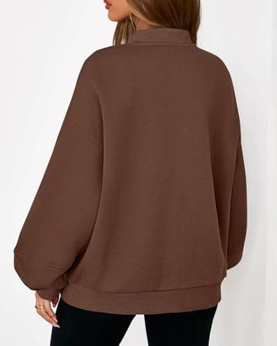 KIRUNDO Oversized Sweatshirt for Women Zip Up Bomber Jacket 2026 Fall Fashion Casual Long Sleeve Outerwear Winter Outfits(Dark Brown, Small) - Thumbnail 2