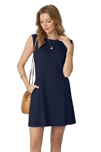 HiMONE Womens Sleeveless Mini Dress Casual A Line Crew Neck Summer Daily Wear Comfortable Fit(Navy Blue-XL) - Thumbnail 6