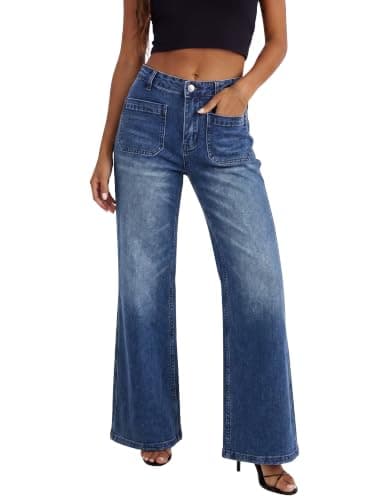 HDLTE Women Wide Leg Jeans High Waist Baggy Jeans Loose Boyfriend Jeans Denim Pants Y2K Navy Blue - Image 1
