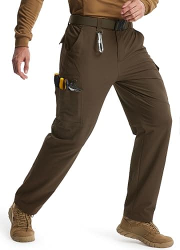 Libin Men's Work Pants Hiking Cargo Pants Water Resistant Stretch Tactical Outdoor Trousers with 9 Pockets, Brown, 30W x 32L - Image 1