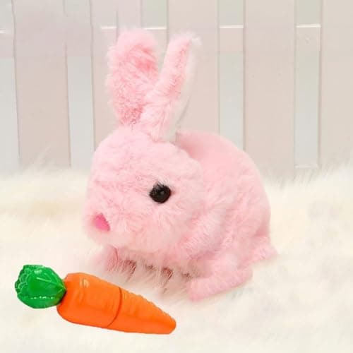Zloeoa Bunny Stuffed Animal Plush, Interactive Electronic Pet Hopping Bunny Toy, Realistic Stuffed Bunny Rabbit (Pink)