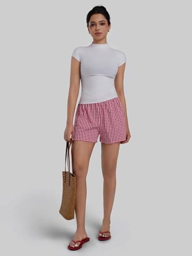Sunzel Women's High Neck Short Sleeve Top Buttery Soft Stretch Breathable Fitted Sleek Going Out Tops Casual Summer Basic Tee White X-Small - Thumbnail 5