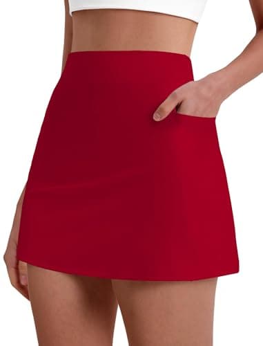 DLOODA Skorts for Woman Tennis Golf Skirt 4 Side Pockets High Waisted Athletic Pickleball Mini Skirts RED L