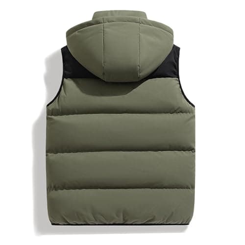 ceauros Men's Winter Puffer Vest Removable Hooded Quilted Padded Sleeveless Vest Casual Warm Zip Up Jacket Outerwear(Army Green,S) - Thumbnail 2