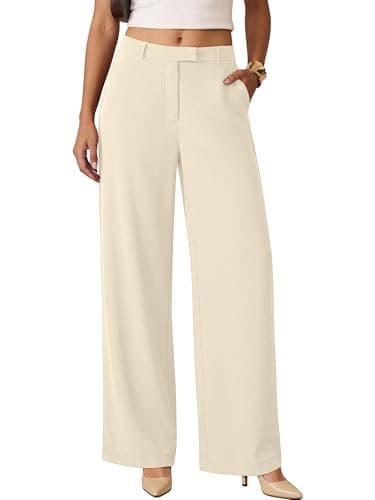 ANRABESS Womens Wide Leg Business Casual Pants 2026 High Elastic Waisted Loose Fit Work Office Trousers Slacks Outfits Apricot X-Large