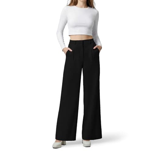OctMoon Women’s Straight Leg Wide Leg Dress Pants – Stretchy High Waisted Work Pants for Women, Business Casual Slacks for Office & Daily Wear(Black)-XXL - Image 1