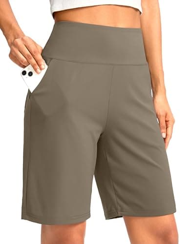 G Gradual Women's Bermuda Long Shorts with Pockets 9" High Waisted Knee Length Shorts for Women Walking Athletic Workout(Dark Khaki,XXL) - Image 1